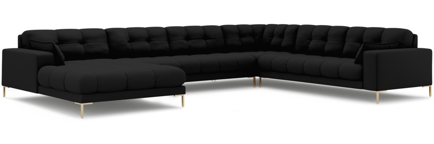 Micadoni Wohnlandschaft Mamaia 7-Sitzer Strukturierter Stoff Schwarz Metall Gold Rechts Bild 1