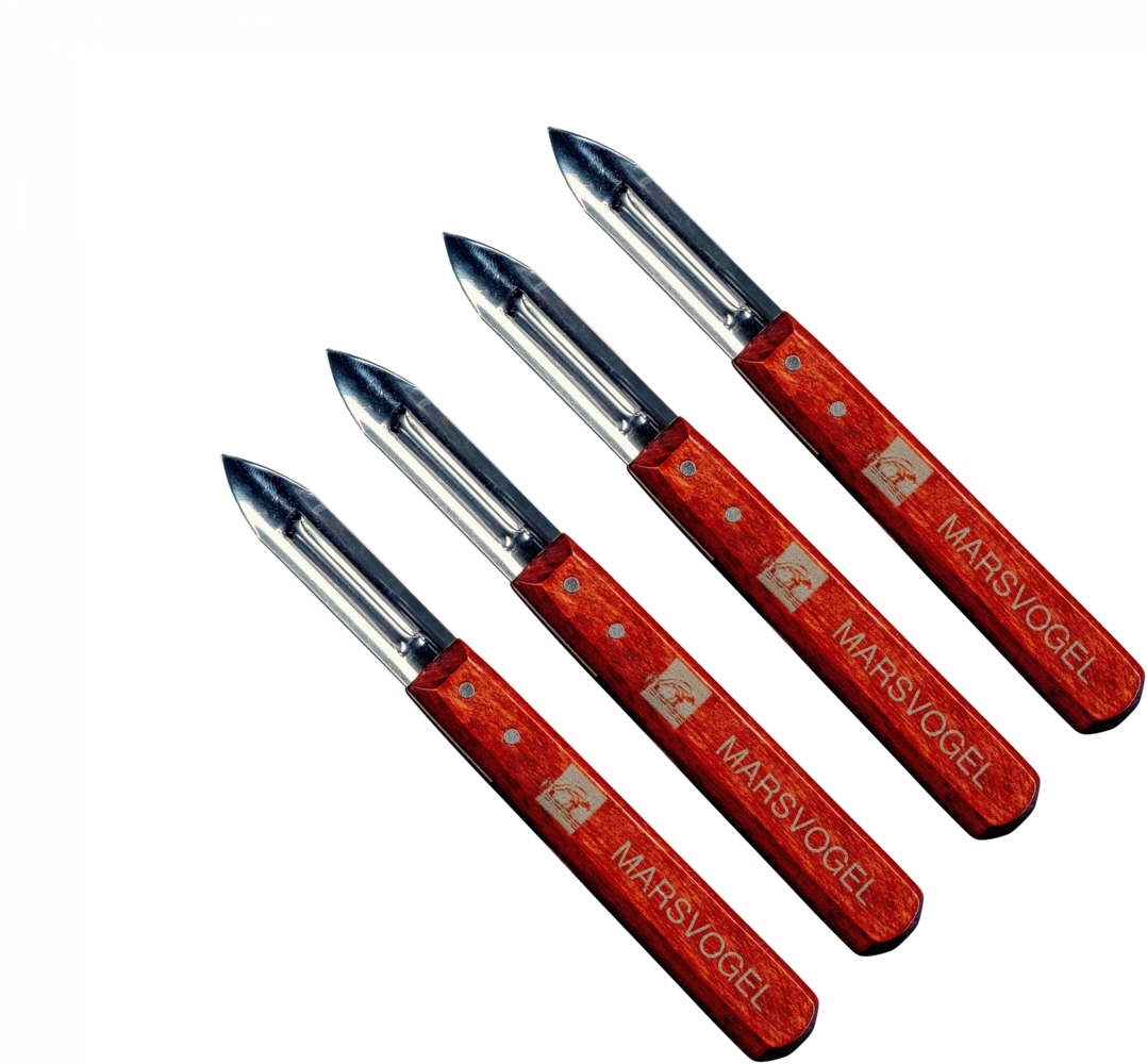 Marsvogel | 4er Set Universal Sparschäler mit Holzgriff | Universalschäler mit 2-schneidiger Edelstahl Klinge | robuster Schäler für Gemüse und Obst | Qualität by Marsvogel Solingen Bild 1