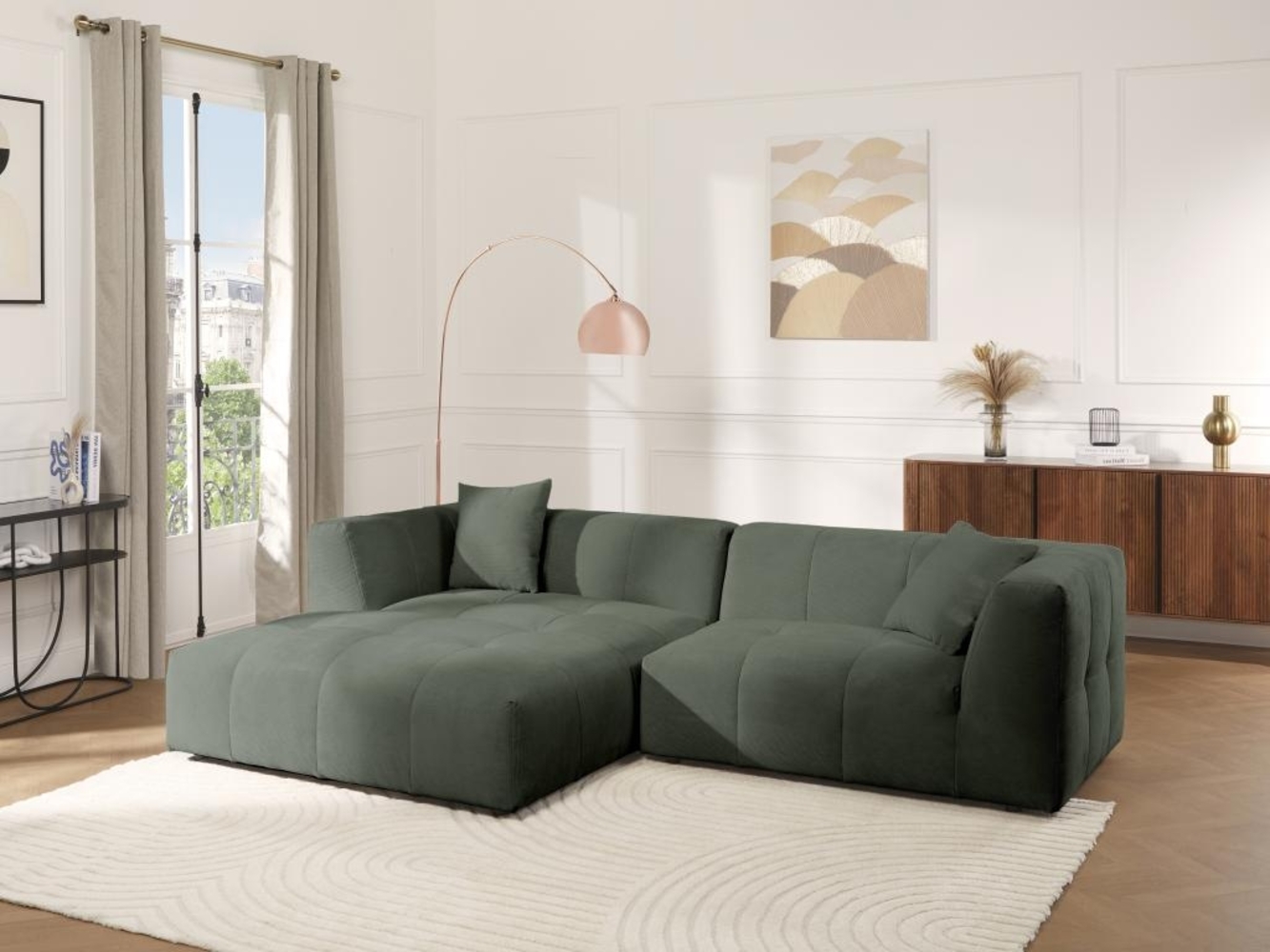 Vente-unique - Ecksofa - Ecke links - Cord - Grün - NAEMIA von Maison Céphy Bild 1