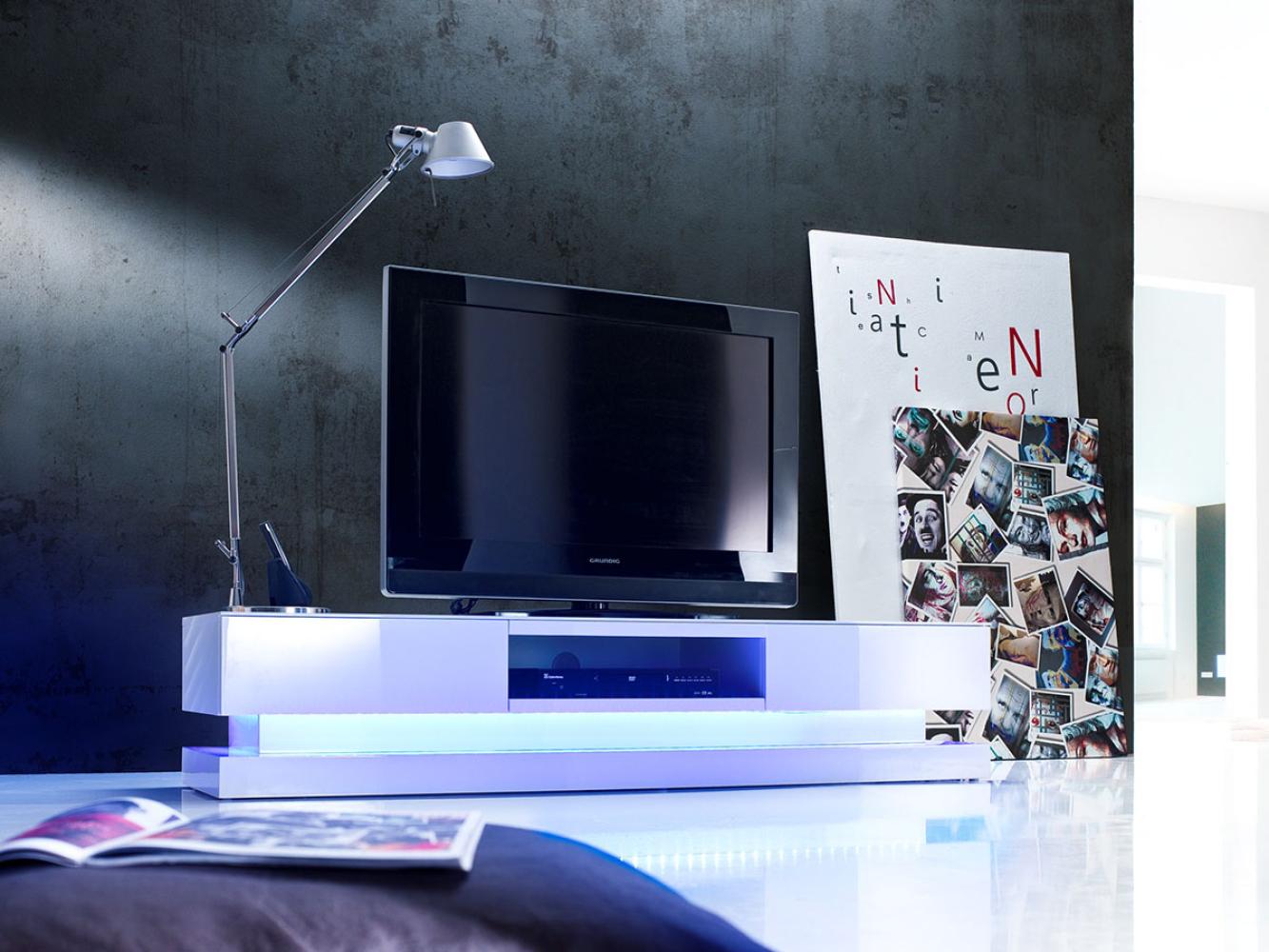 TV-Board >Step< in Weiß Hochglanz aus MDF - 180 x 36 x 39 cm (BxHxT) Bild 1