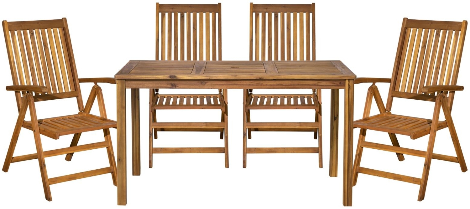 Sitzgruppe Akazienholz 5-teilig mit Tisch und vier Armlehnstühlen Verstellbar Bild 1