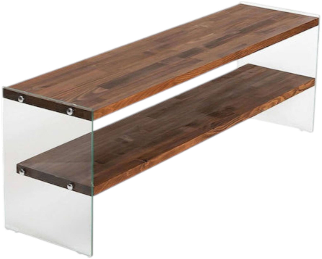 Dmora Fernsehschrank Umbria, Ständer für Wohnzimmerfernseher, Niedriges Wohnzimmer-Sideboard, TV-Ständerbasis, 140x35 h45 cm, Braun und Transparent Bild 1