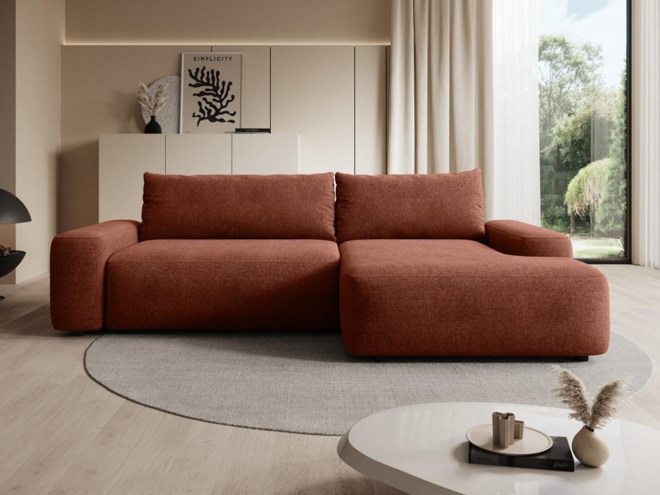 Vente-unique - Ecksofa mit Schlaffunktion - Ecke rechts - Strukturstoff - Terracotta - DAVISO Bild 1