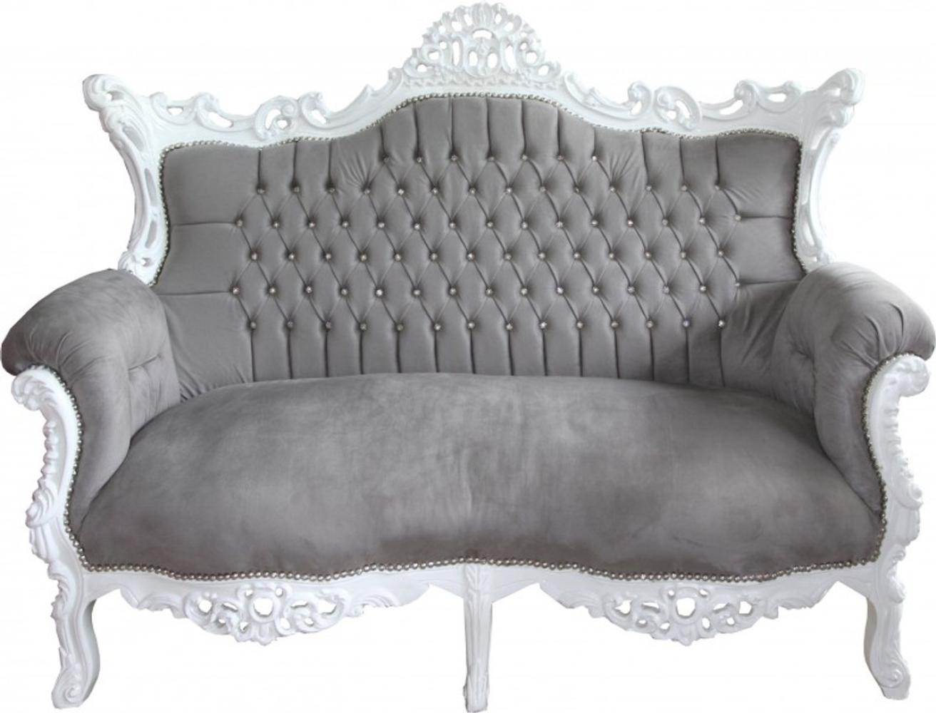 Casa Padrino Barock 2-er Sofa Master Grau / Weiß mit Bling Bling Glitzersteinen - Antik Stil Wohnzimmer Möbel - Limited Edition Bild 1