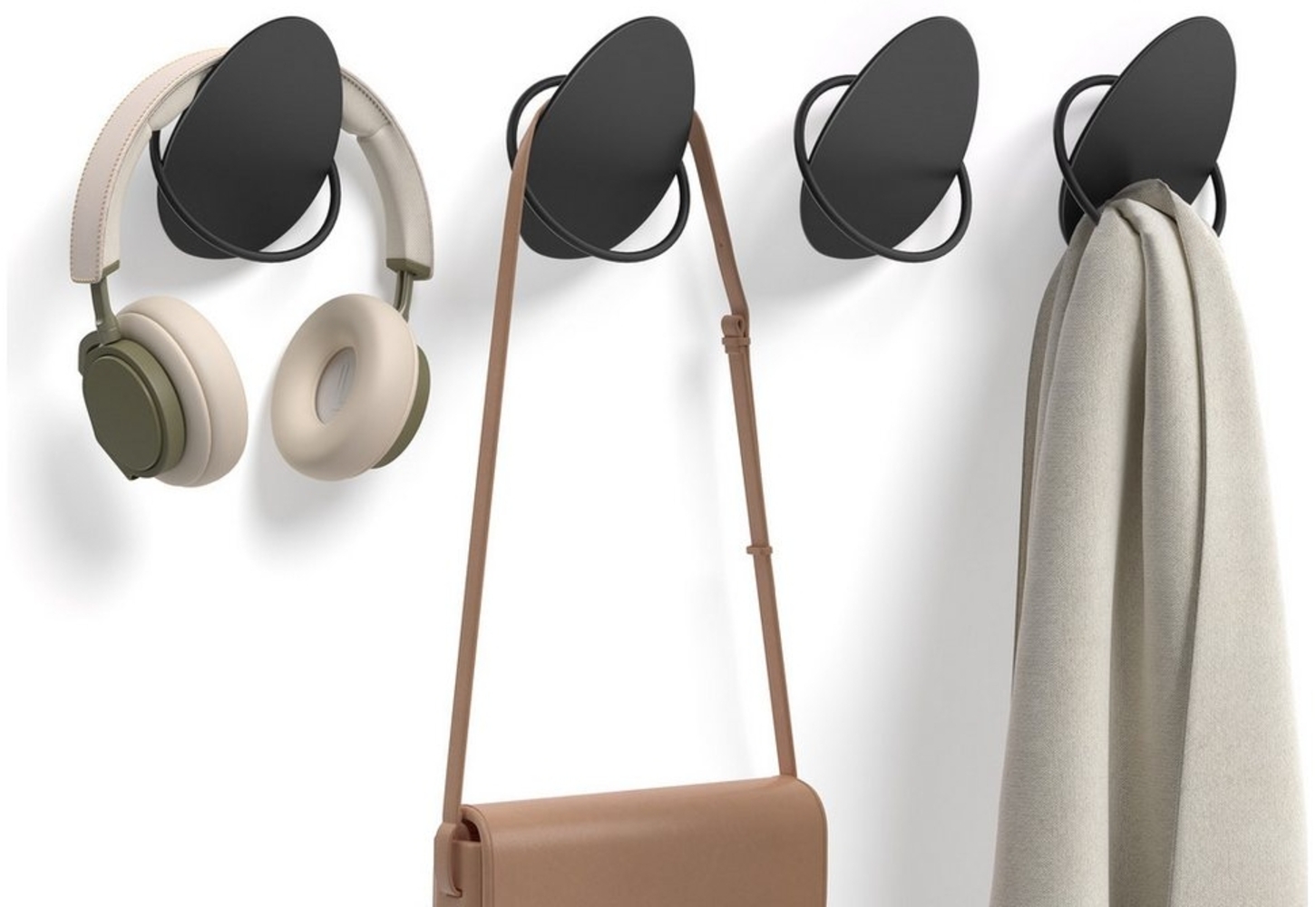 SONGMICS HOME Garderobenhaken 4er Set, Kleiderhaken, Wand, Stahl, Mäntel, Handtücher, pro Haken bis 5 kg belastbar, Ei-Form Design, Wohnzimmer, Schlafzimmer, Eingangsbereich, tintenschwarz LCRDE039 Bild 1