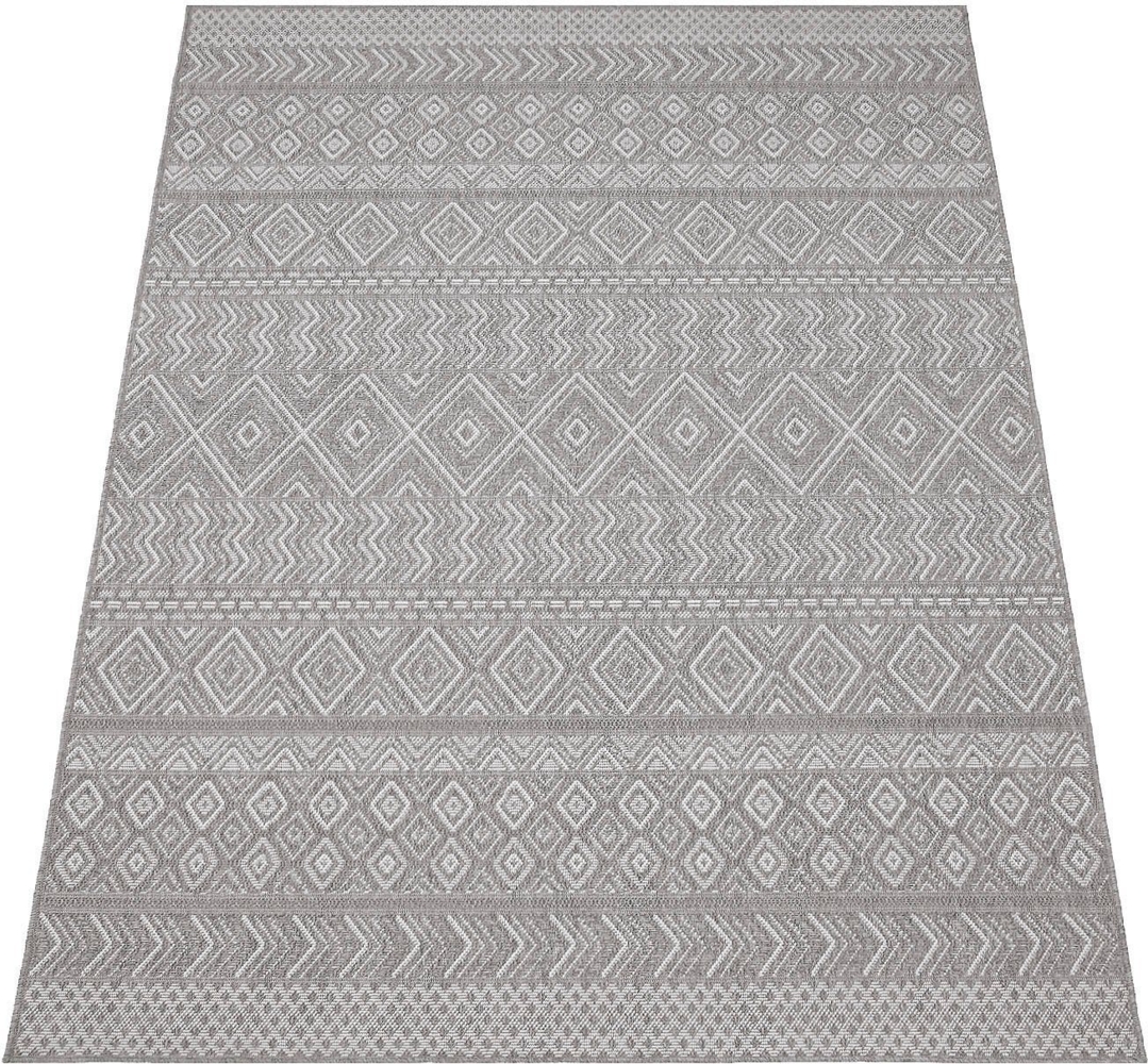 Paco Home In-& Outdoor Teppich Balkon Terrasse Küchenteppich Modernes Boho Ethno Muster, Grösse:133x190 cm, Farbe:Grau 3 Bild 1