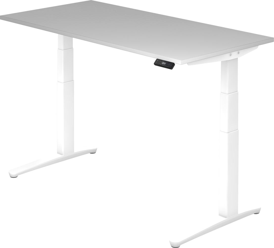 bümö elektrisch höhenverstellbarer Schreibtisch 160x80 cm mit Memory-Steuerung - Design Schreibtisch höhenverstellbar elektrisch, elektrischer Schreibtisch grau, Gestell weiß, XBHM16-5-WW Bild 1