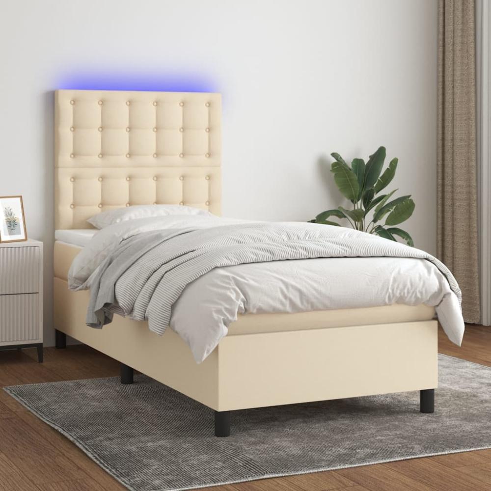 Boxspringbett mit Matratze & LED Stoff Creme 90x200 cm, Härtegrad: H2 [3135170] Bild 1