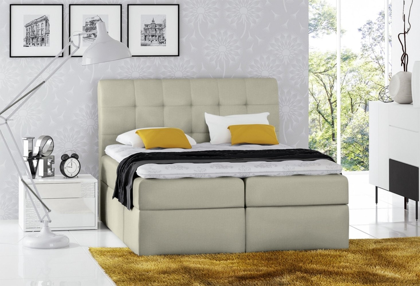 99rooms Bagira Boxspringbett Strukturstoff 140x200 cm Beige Bild 1