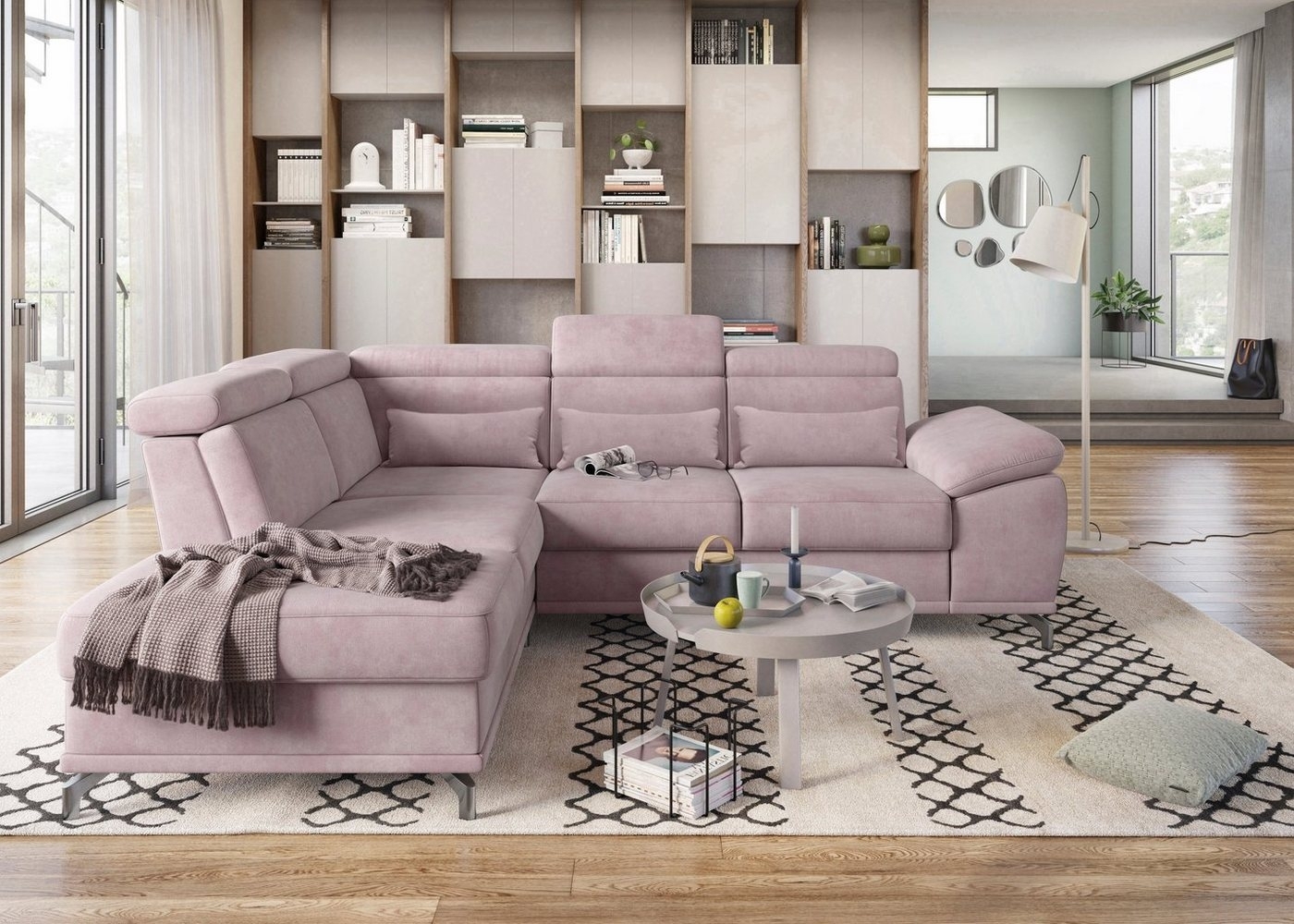 sit&more Ecksofa Cabrio L-Form, mit Sitztiefenverstellung, Arm- und Kopfteilverstellung, 3 Nierenkissen, Federkern, optional Bettfunktion und Stauraum Bild 1