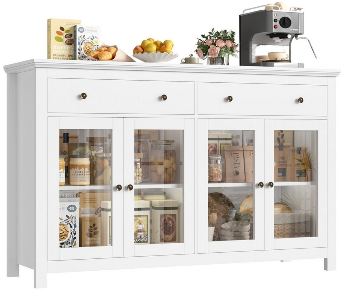Homfa Sideboard Wohnimmer Küchenschrank, 140cm Breit Buffetschrank mit 2 Schubladen 4 Türen 140x40x89cm weiß Bild 1