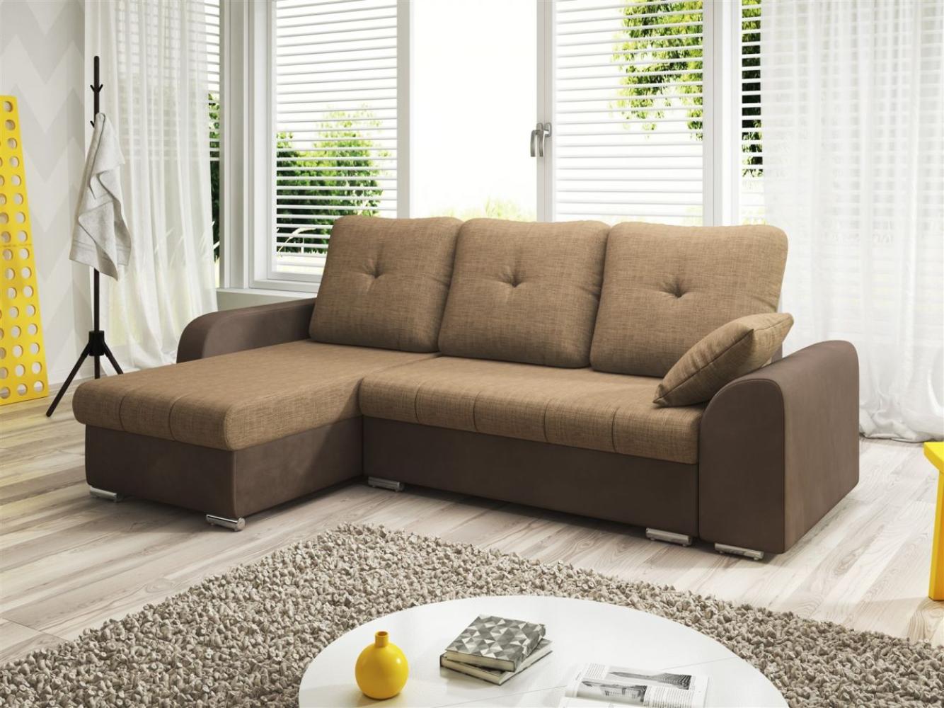 Ecksofa Sofa DEKOS mit Schlaffunktion Braun / Beige Ottomane Links Bild 1