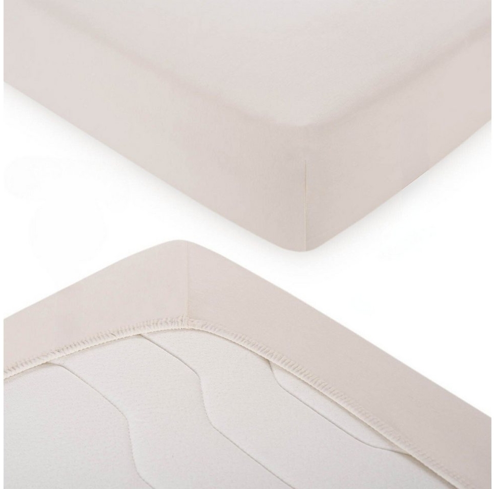 Blumtal® Basics Jersey (2er-Set) Spannbettlaken 90x200 cm -Oeko-TEX Zertifiziert, 100% Baumwolle Bettlaken, bis 7cm Topperhöhe, Elfenbein Bild 1