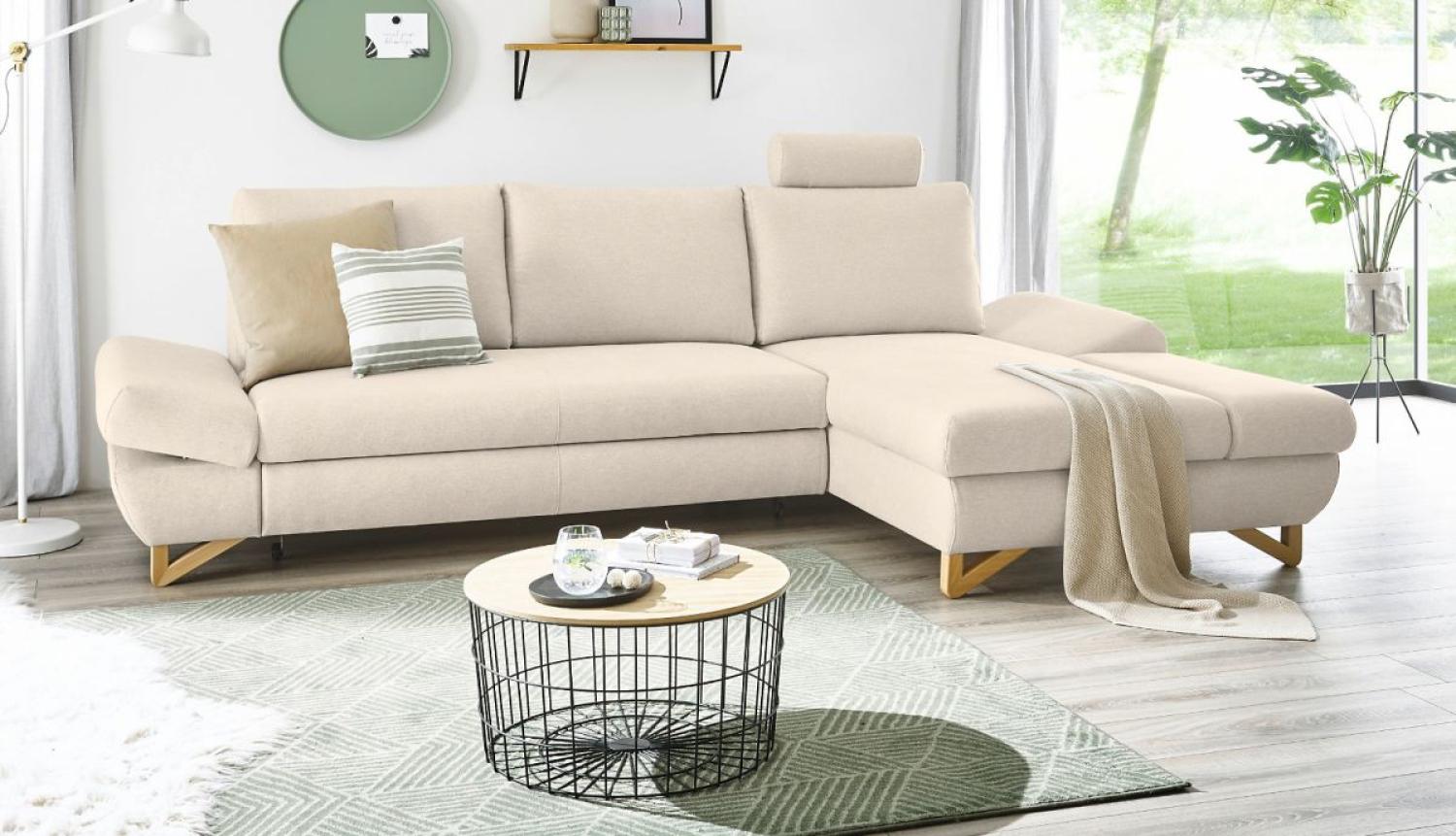 Ecksofa Skalm in Creme mit Bettfunktion 284 cm Bild 1