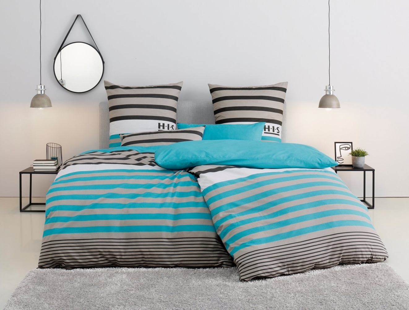 H.I.S Bettwäsche Majoran, Polycotton recycelt, 3 teilig, gestreifte Bettwäsche in verschiedenen Qualitäten Bild 1