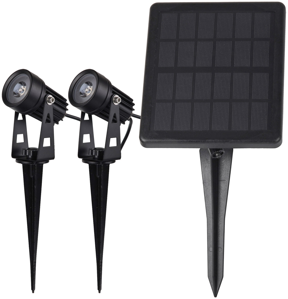 Gartenstrahler Set Solar mit 2 SpotsSolarzelle, Erdspieß, 3000k, IP65 Bild 1