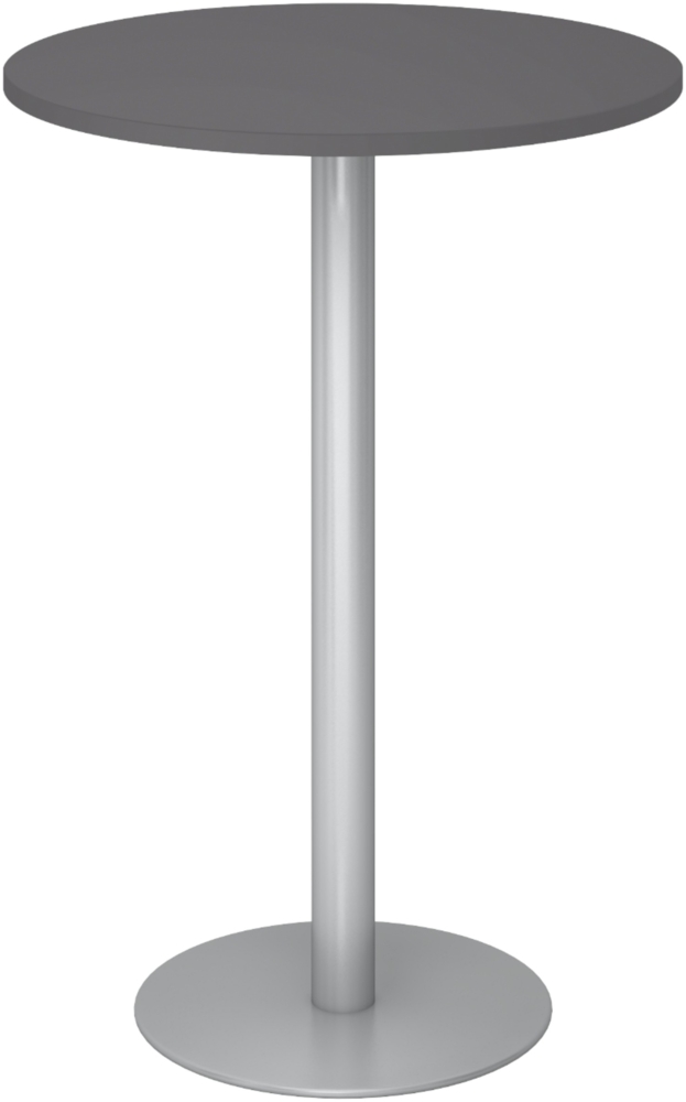 bümö Stehtisch Büro, Bistrotisch rund 80 x 80 cm - Bartisch graphit, Stehtisch Holz-Platte, Säule aus Metall in silber, Buffettisch, Säulentisch, Partytisch, Thekentisch, Hochtisch, Barmöbel, STH08-G-S Bild 1