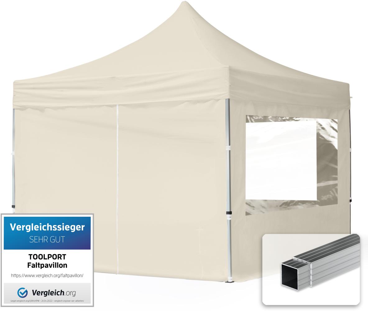 3x3m Faltpavillon, ECONOMY Alu 32mm, Seitenteile mit Panoramafenster, creme Bild 1