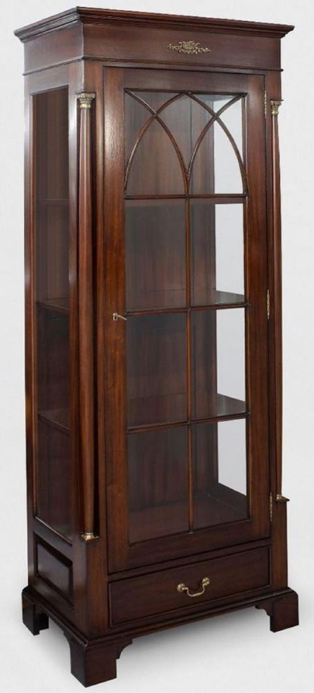 Casa Padrino Luxus Vitrine Dunkelbraun 70 x 45 x H. 192 cm - Mahagoni Vitrinenschrank mit Glastür und Schublade - Luxus Mahagoni Wohnzimmer Möbel Bild 1