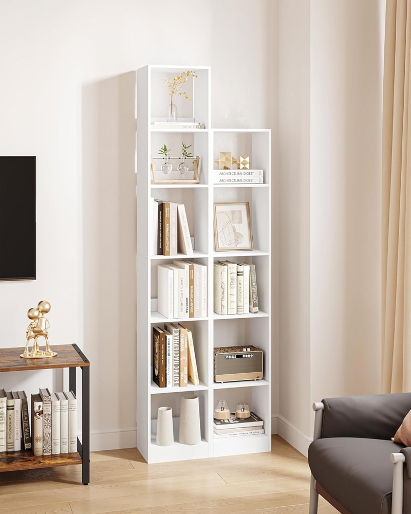 Bücherregal, Bücherschrank, Würfelregal, Modernes offenes Regal aus Holz, Aufbewahrungsregale und Präsentationsregale für Wohnzimmer, Home Office, Schlafzimmer, 6-Tier, Weiß Bild 1