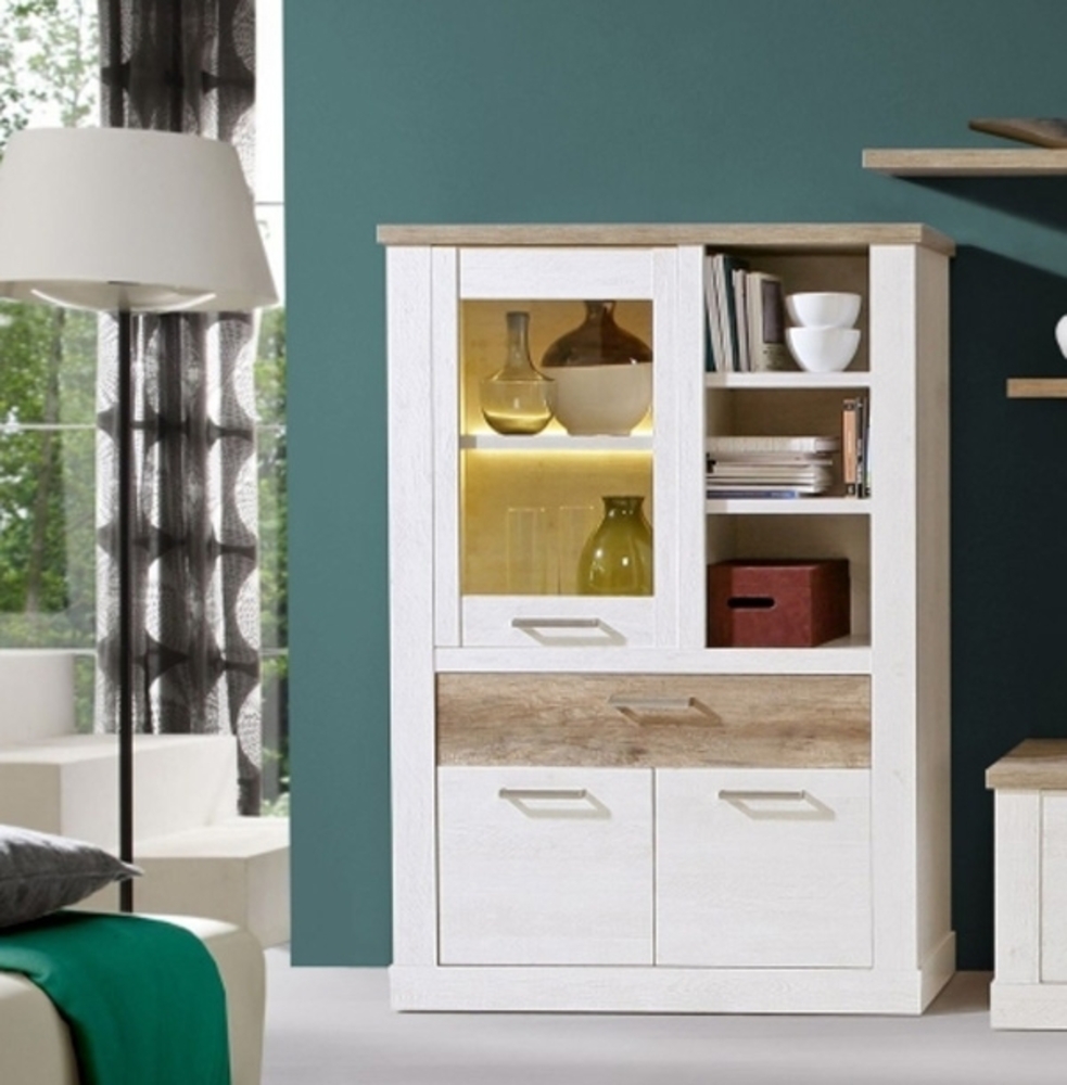 Highboard Vitrine Anrichte pinie weiß eiche antik 109cm Bild 1