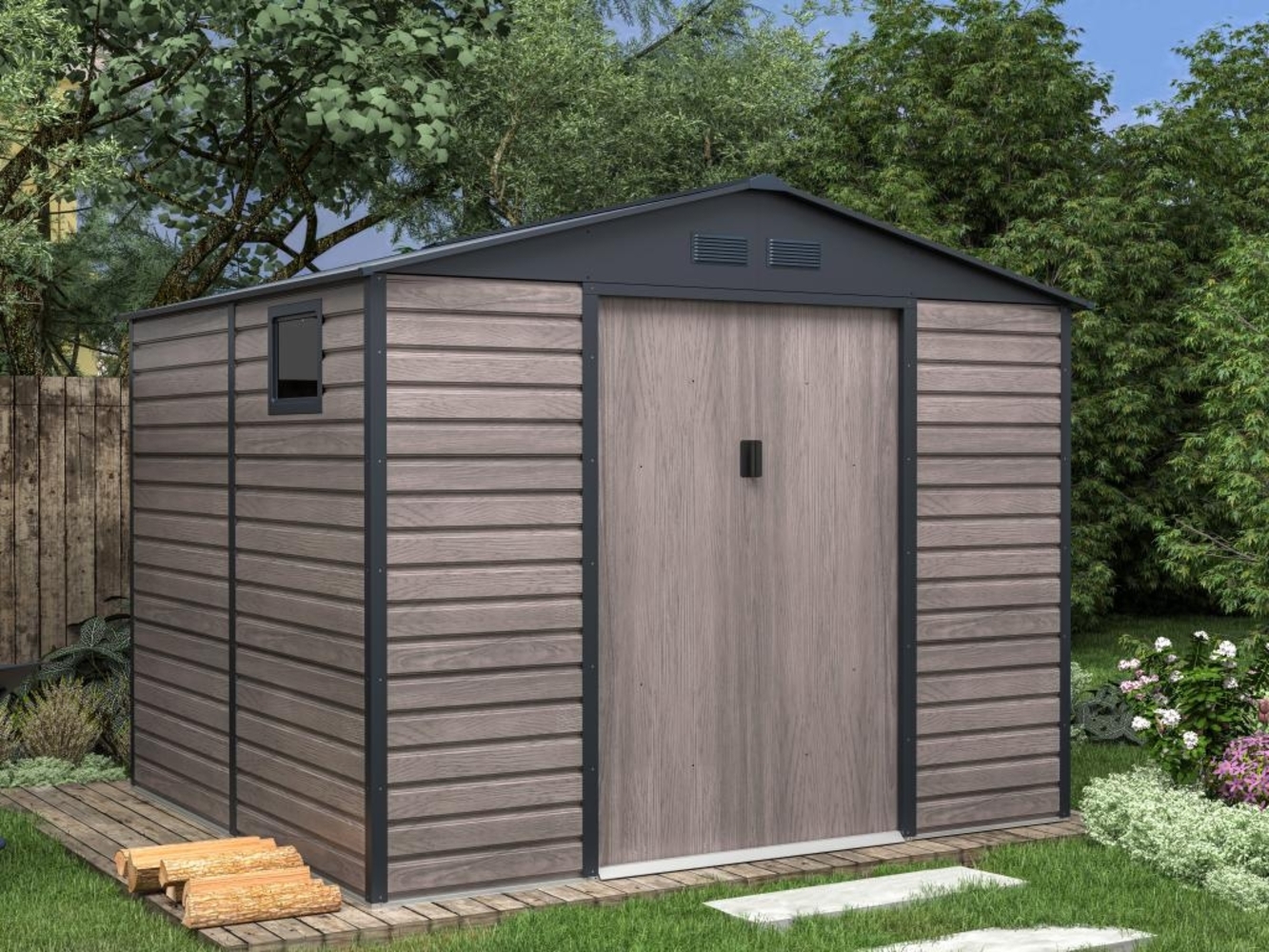 Vente-unique - Gartenhaus Gerätehaus - 7,17 m² - Stahl - Holz-Optik - Grau - ADELMO Bild 1