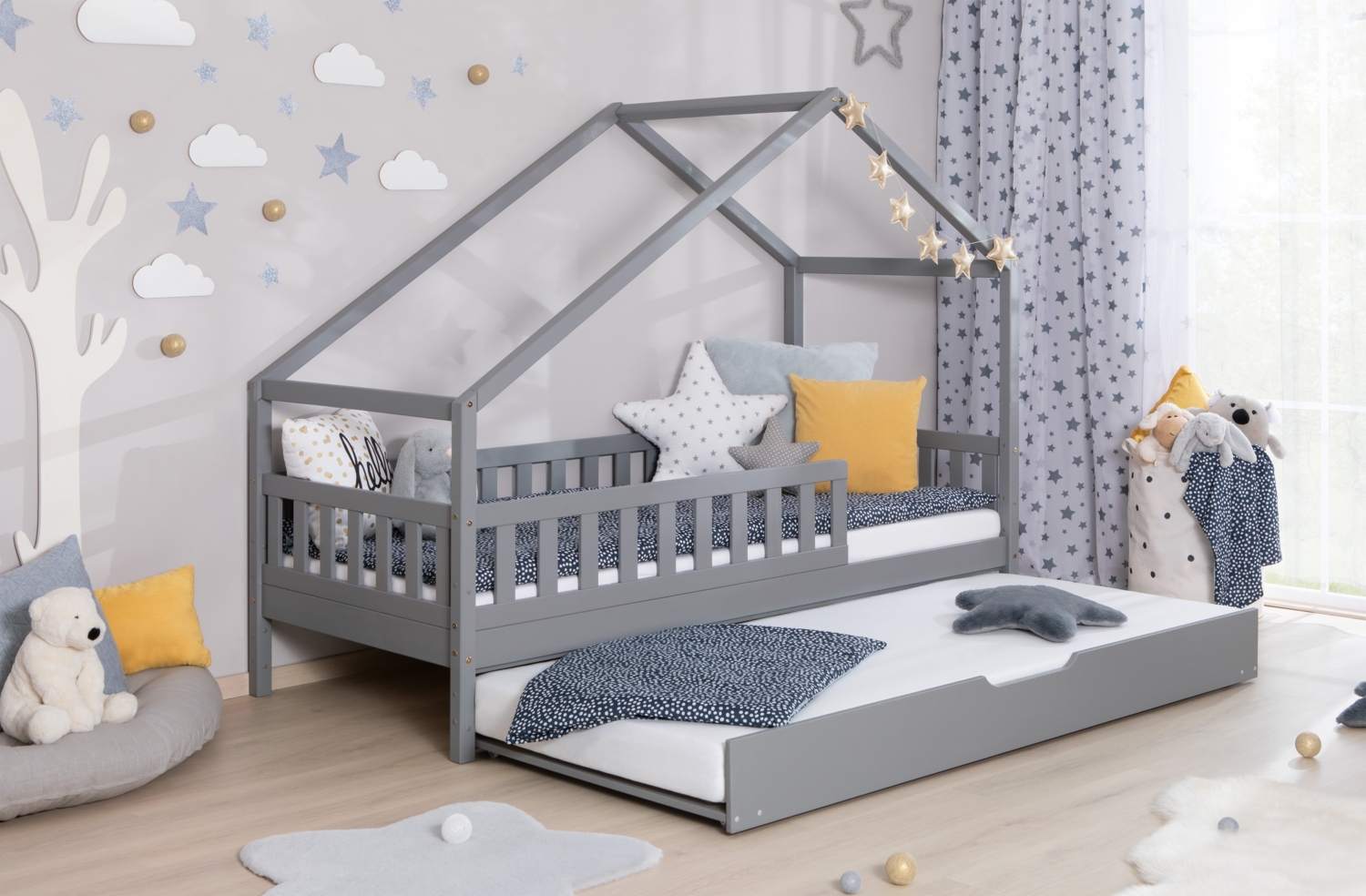 Kinderbett Hausbett "Lou" 90x200 Kiefer Massiv Bild 1