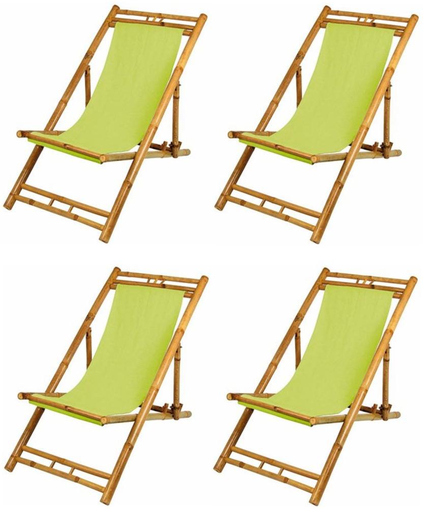 4x Bambus Relax Liegestuhl Grün Strandstuhl Terrassenliege Gartenstuhl 60x135cm Bild 1