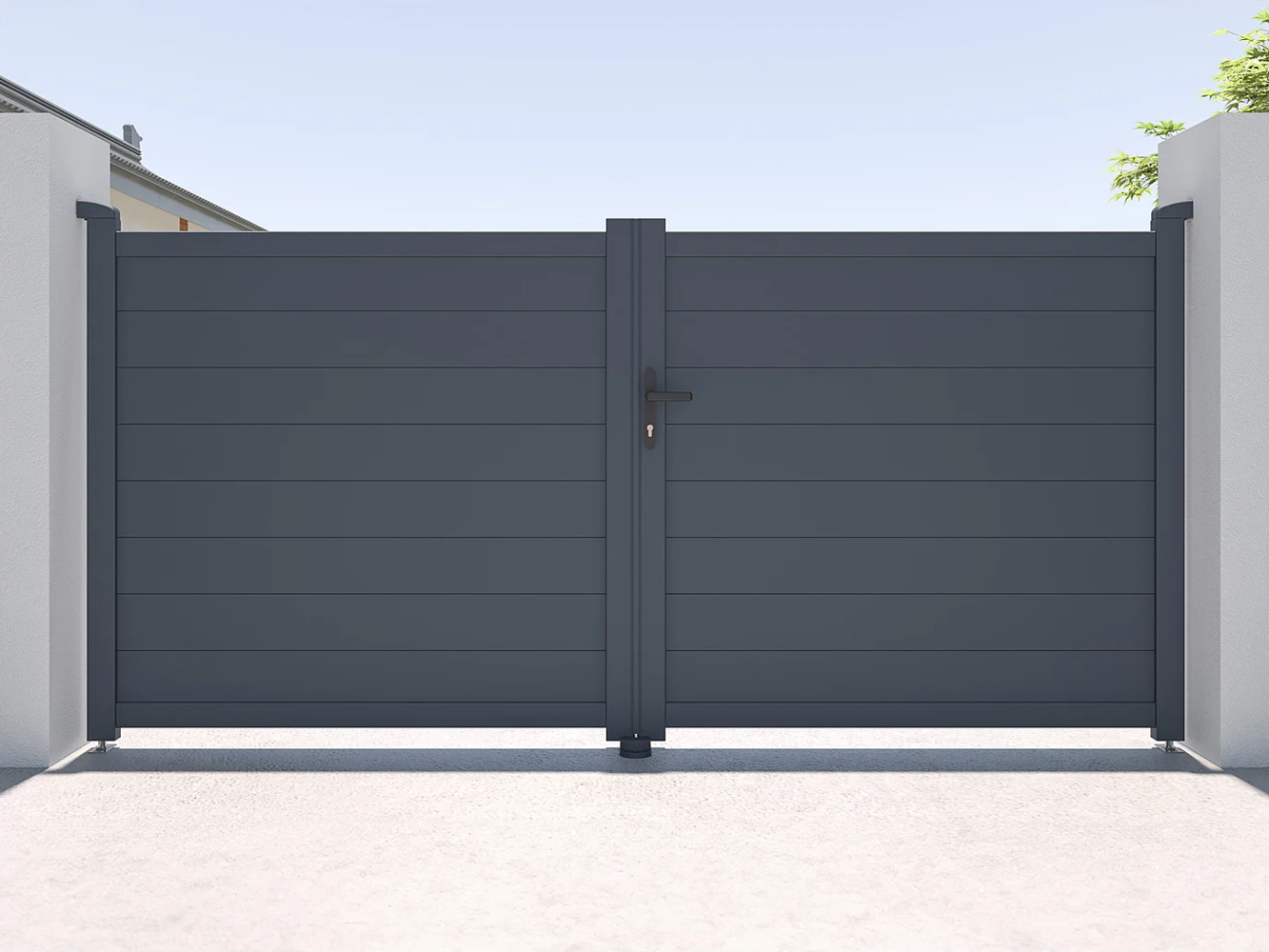 Vente-unique - Gartentor Flügeltor Doppeltor mit Torantrieb - 305 x 150 cm - voll - Aluminium - Anthrazit - NAZARIO Bild 1