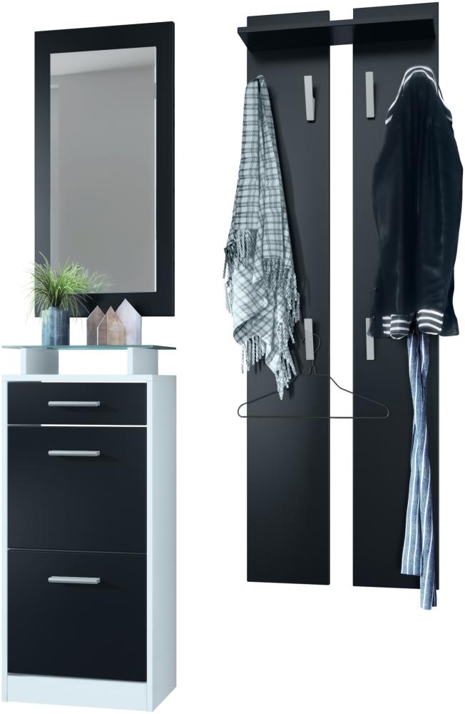 Garderobenset Garderobe Loret V2 Mini, Korpus in Weiß matt / Front in Schwarz matt Bild 1