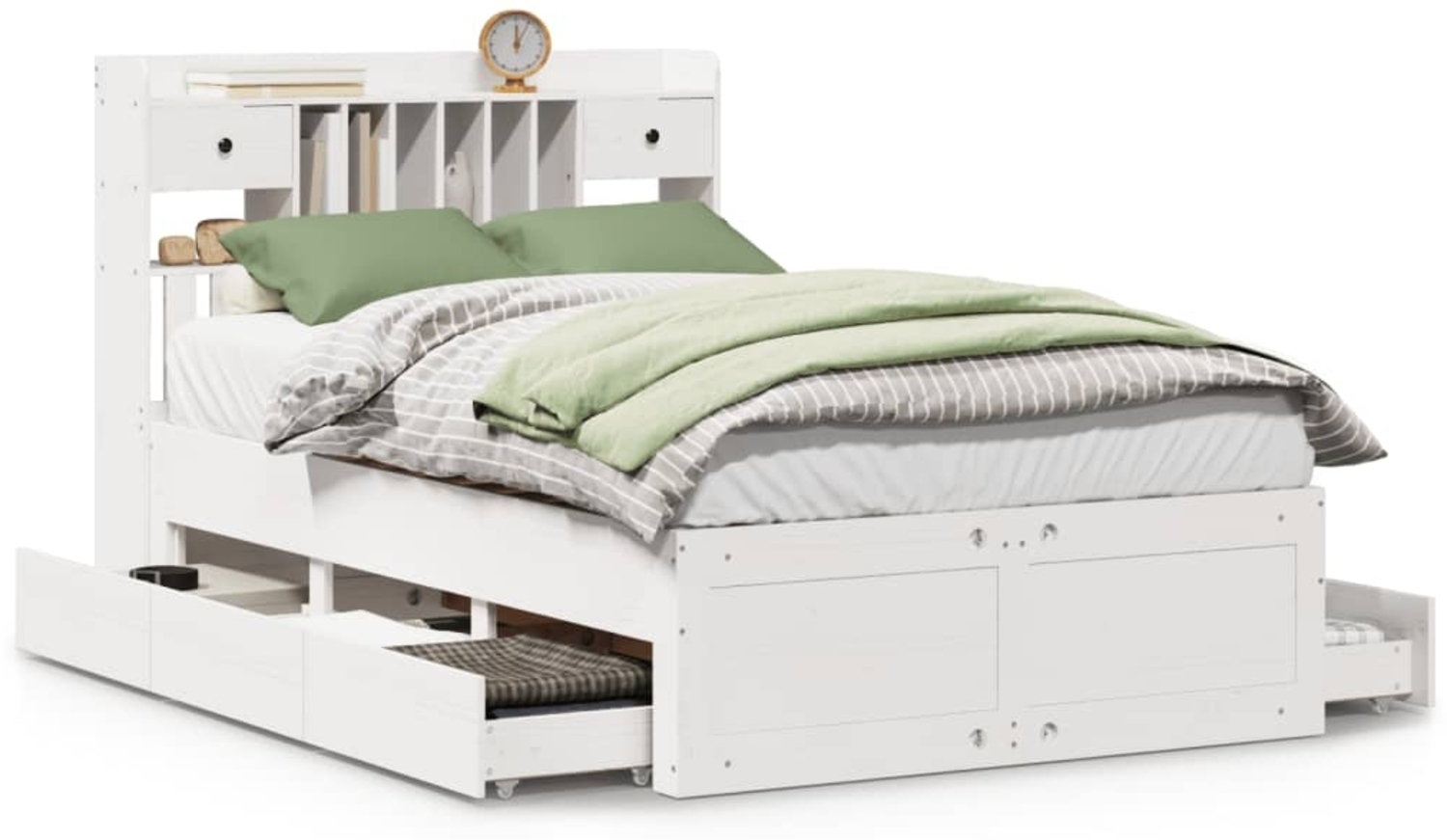 vidaXL Massivholzbett mit Regal ohne Matratze Weiß 135x190 cm Kiefer 3308976 Bild 1