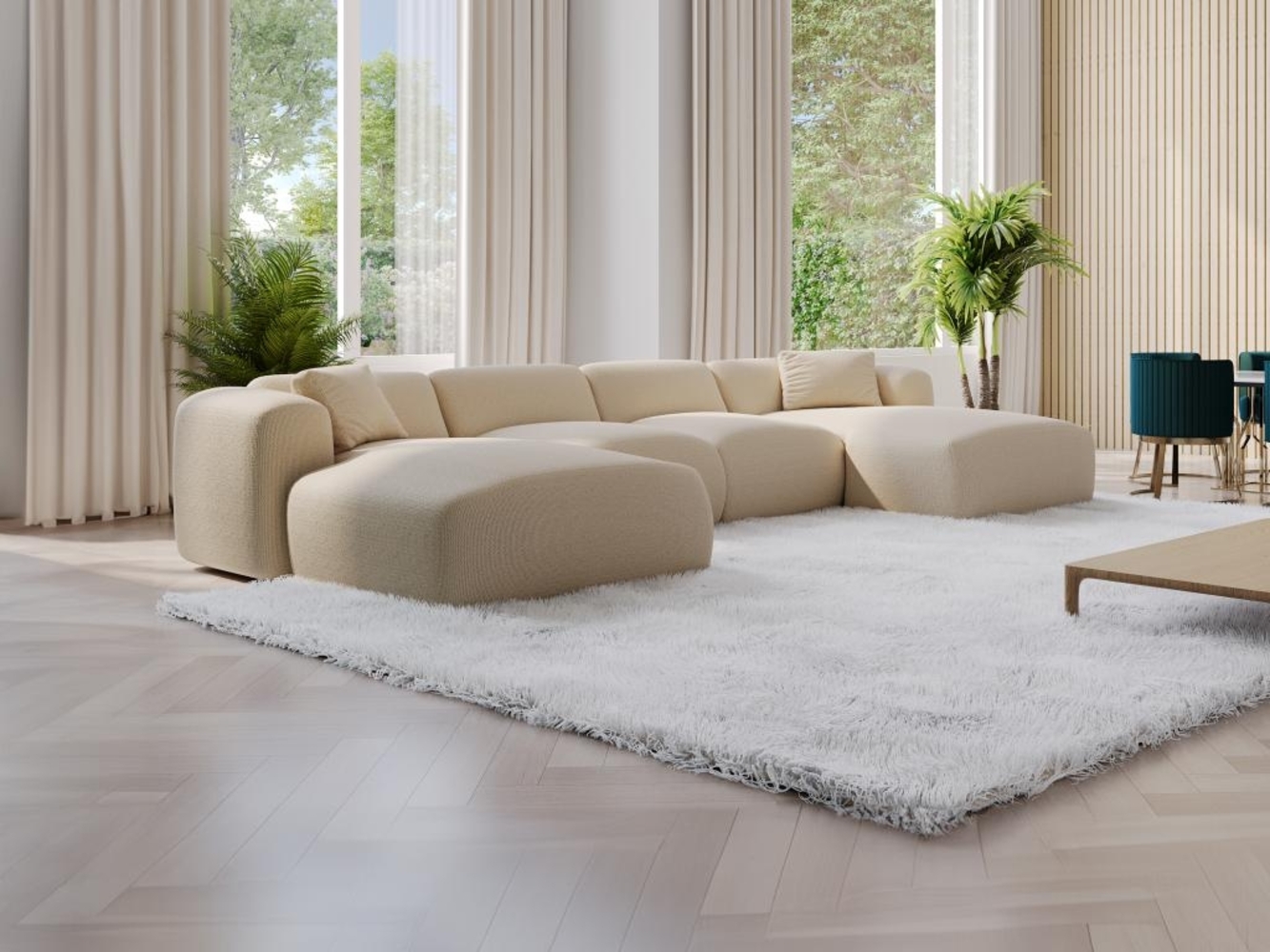 Vente-unique - Große Wohnlandschaft - Strukturstoff - Beige - POGNI von Maison Céphy Bild 1