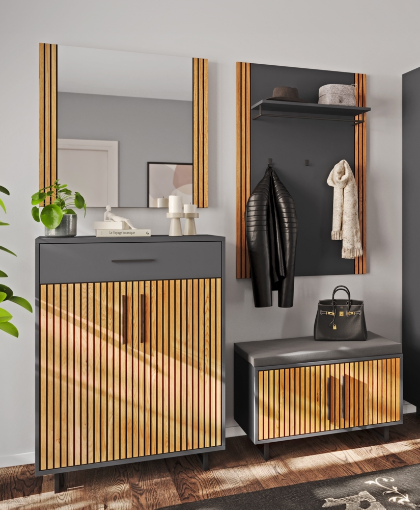 Garderoben-Set >Joe< (4-teilig) in Eiche / anthrazit - 165 x 197 x 40 (BxHxT) Bild 1