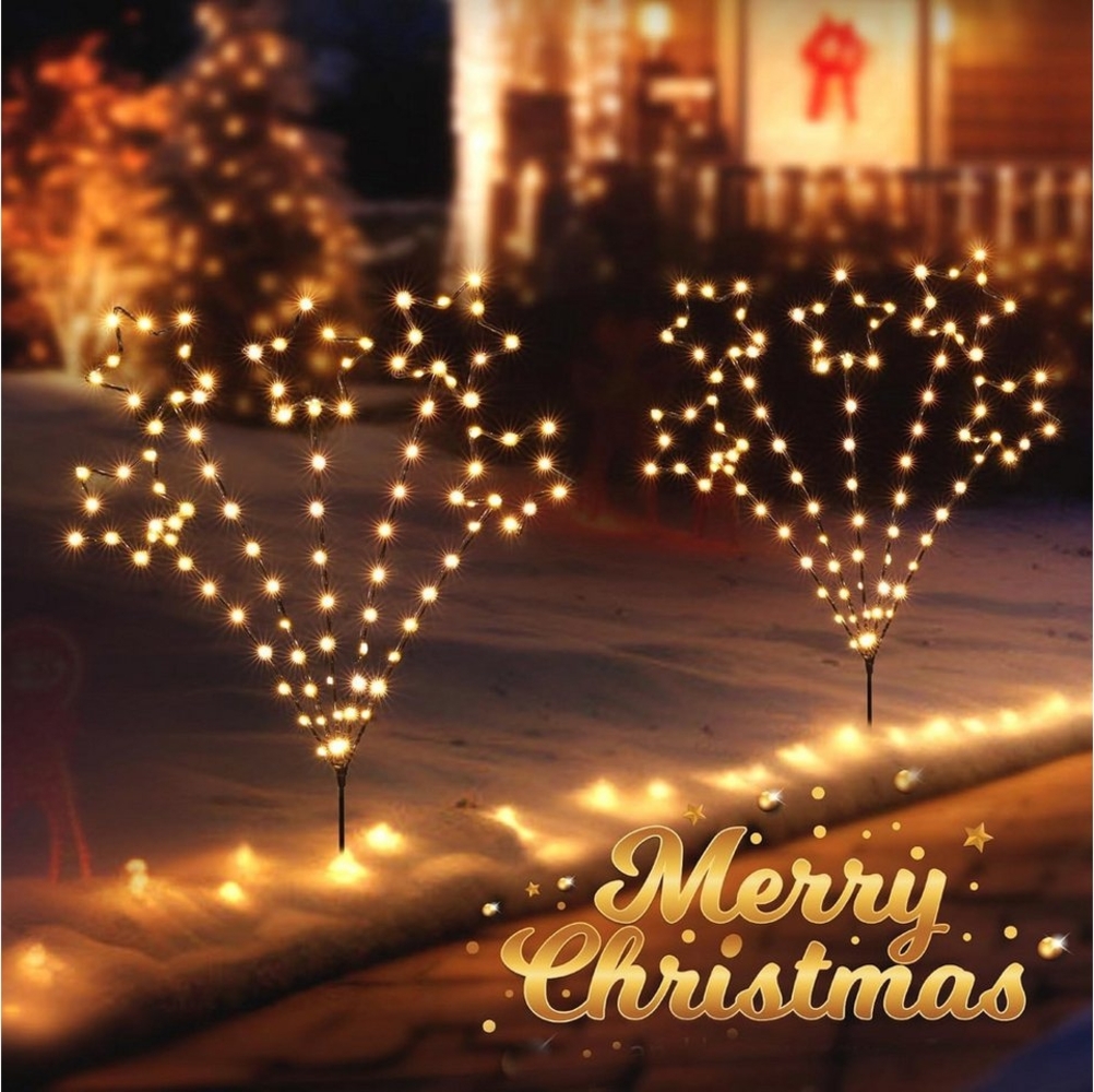 Elegear LED-Lichterkette Weihnachtsdeko Gartenstecker mit Timer, Weihnachtsbeleuchtung Garten, 2er Set LED Sternlichter für Weihnachten Außen Wege Rasen, Batterie Bild 1