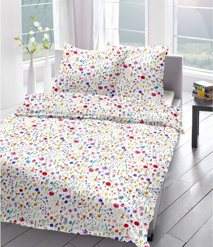 Sympathica Satin Bettwäsche 135x200 cm Blümchen Blumenwiese Streublümchen weiß bunt 4420-20 Bild 1