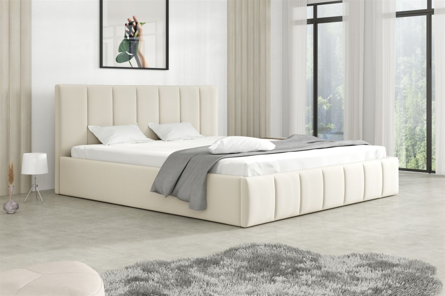 Polsterbett Doppelbett DETROIT 180x200cm Stoff Magic Velvet Creme Bild 1