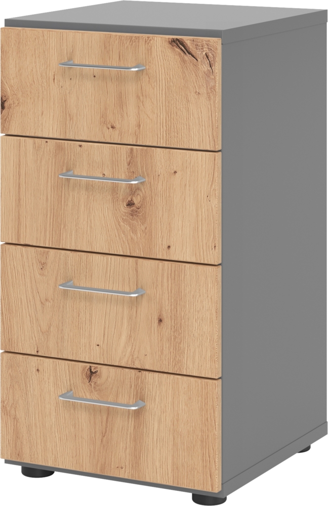 bümö smart Schubladenschrank, Büroschrank in Graphit/Asteiche mit 4 Schüben - Bürocontainer aus Holz, Container mit Metallgriffen & Soft-Stop Schubladen, 924S4-G-R-BS Bild 1