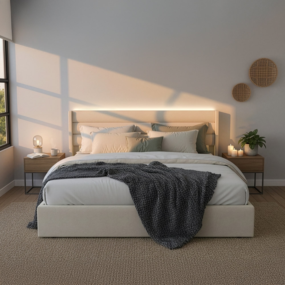 HOME DELUXE LED Bett SORINA Beige - 200x200 cm Bild 1