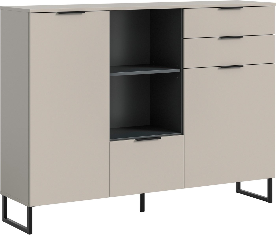 INOSIGN Highboard ADIO, Breite 150cm, 2 Türen, 1 Klappe, 2 Schubkästen, mit Metall-Kufen (1 St), Sideboard, Kommode, Lowboard, Schrank, Wohnzimmerschrank, Anrichte Bild 1