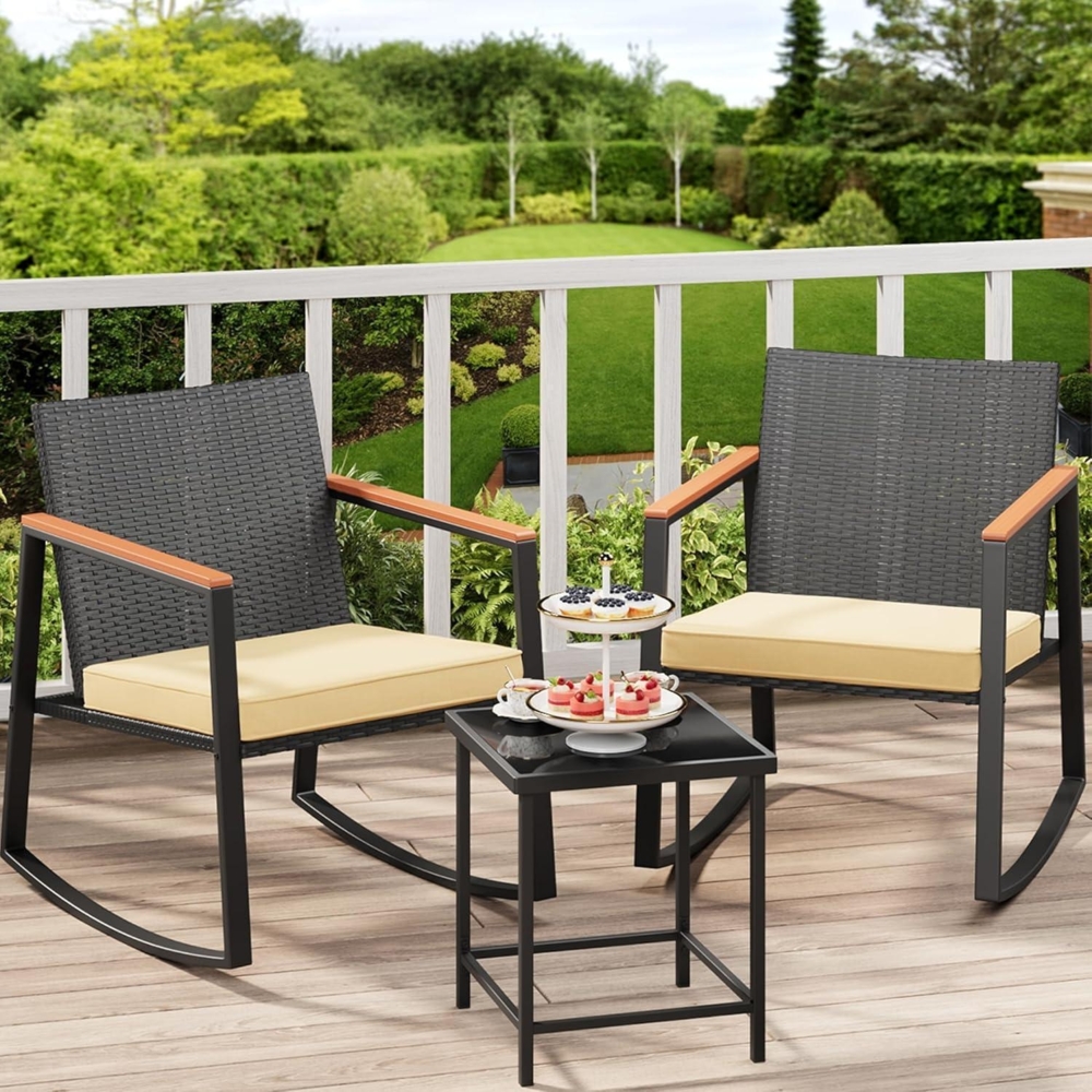 3-teiliges Rattan Gartenmöbel-Set für Balkon Terrasse Beige Bild 1