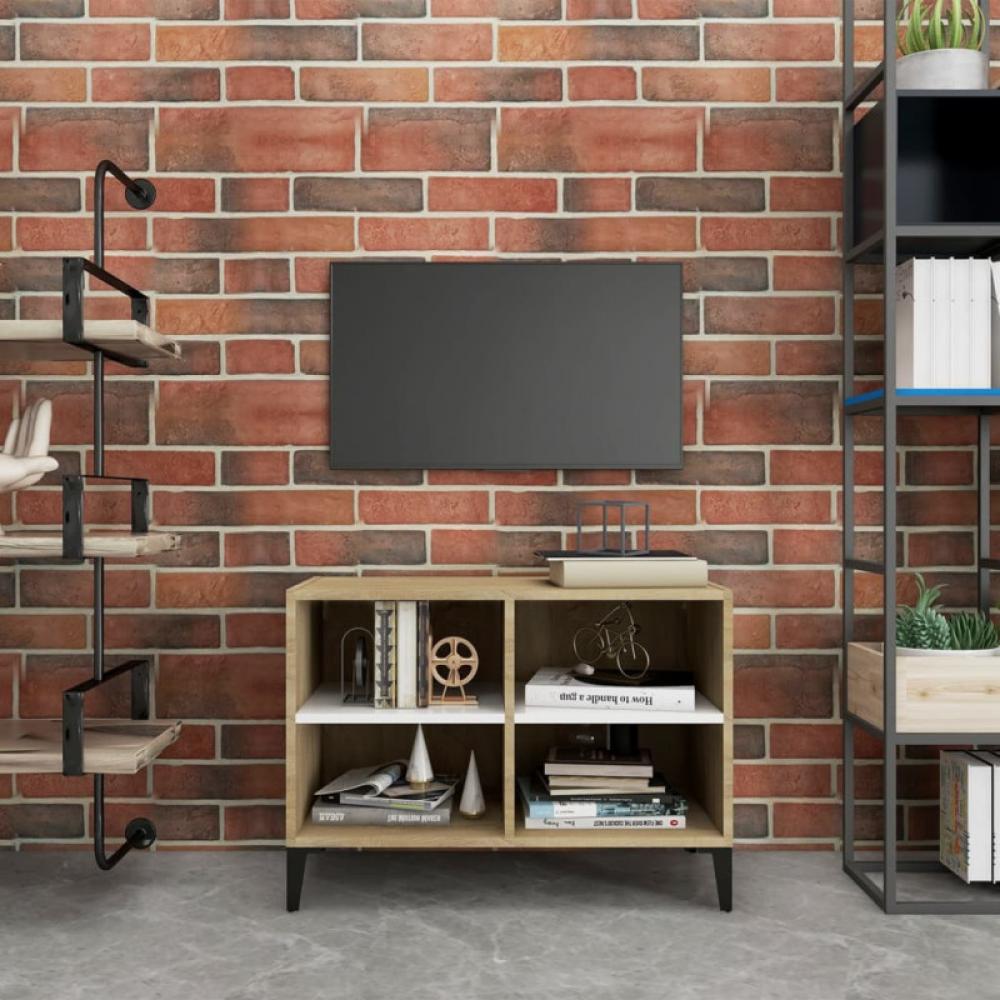 vidaXL TV-Schrank mit Metallbeinen Weiß Sonoma-Eiche 69,5 x 30 x 50 cm Bild 1