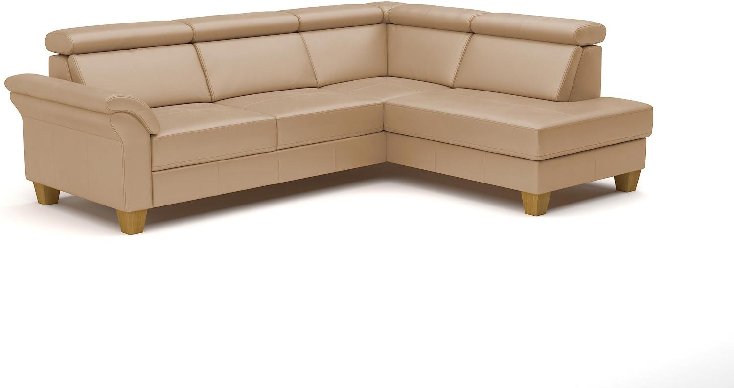 CAVADORE Leder-Schlafsofa Ammerland mit Ottomane / Landhaus-Sofa mit Federkern, Bett, Bettkasten + Kopfteilverstellung / 245 x 84 x 194 / Leder Beige Bild 1