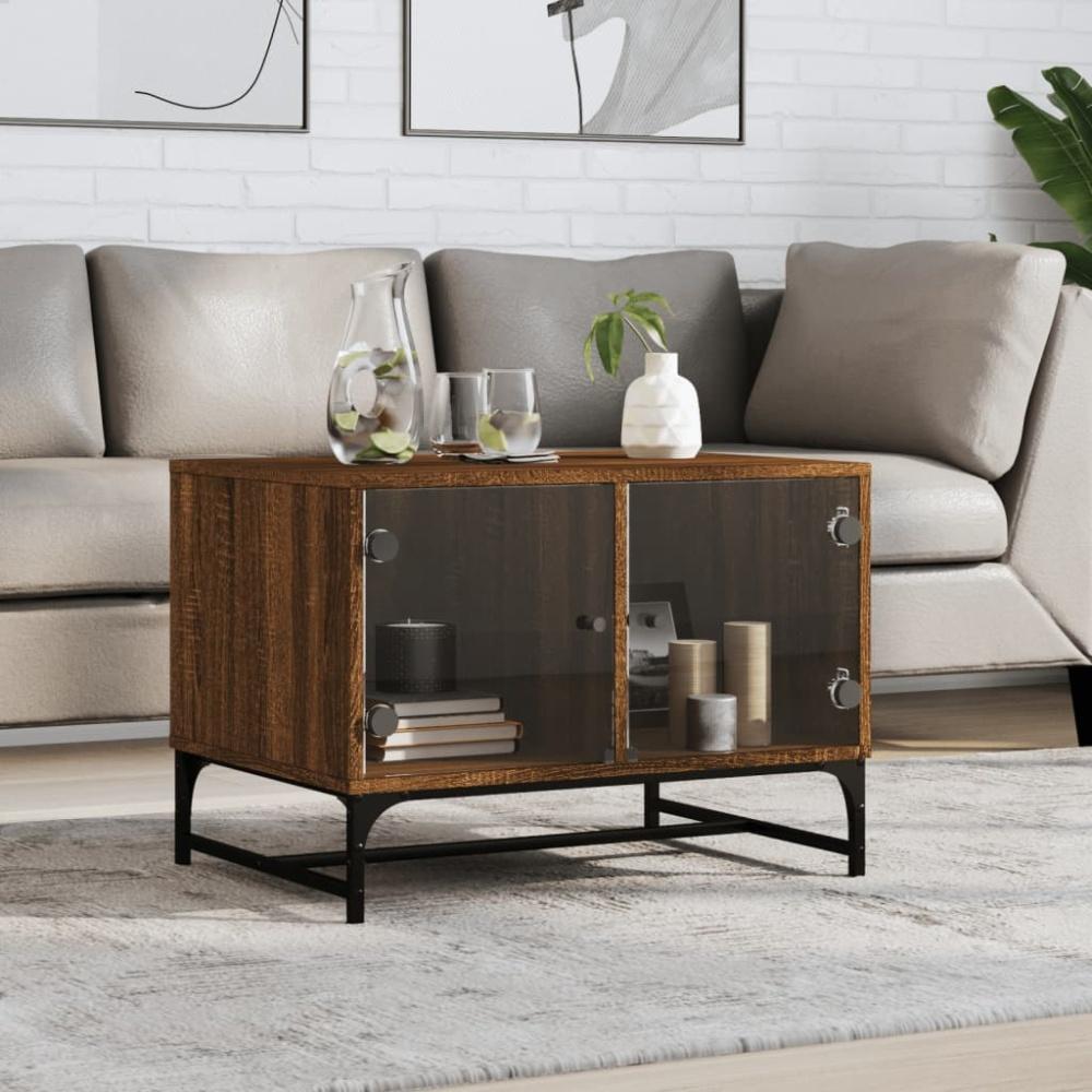 vidaXL Couchtisch mit Glastüren Braun Eichen-Optik 68,5x50x50 cm 836545 Bild 1