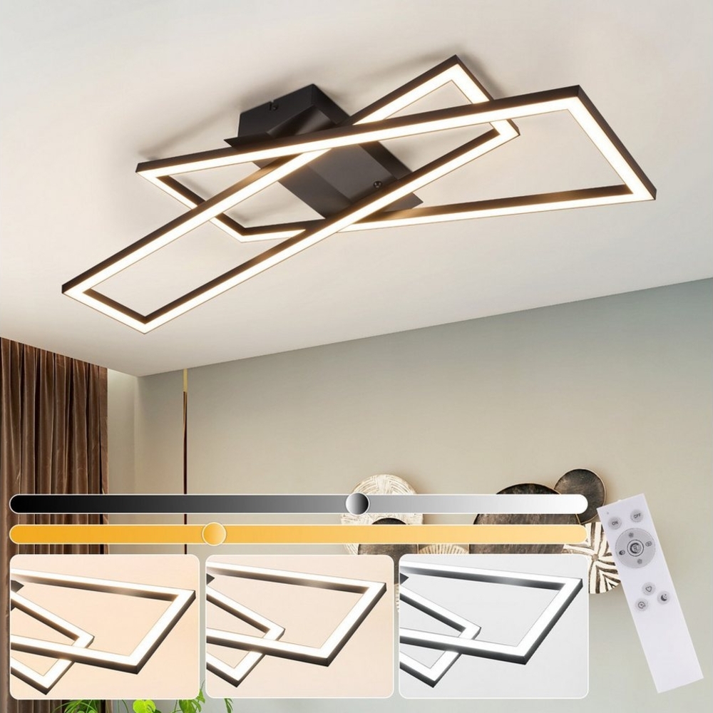 Nettlife LED Deckenleuchte Schwarz Eckig Wohnzimmer Dimmbar Modern 36/45W mit Fernbedienung, Dimmbar mit Fernbedienung, LED fest integriert, Farbwechsler, Metall Deckenlampe für Schlafzimmer Küche Flur Büro Kinderzimmer Bild 1