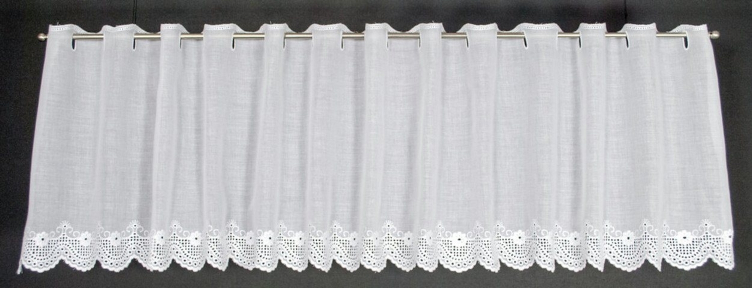 Gardinen Kranzusch Scheibengardine Blumen Abschluss (1 St), Stangendurchzug, transparent, Stablöcher,transparent,verschiedene Höhen, Breiten Bild 1