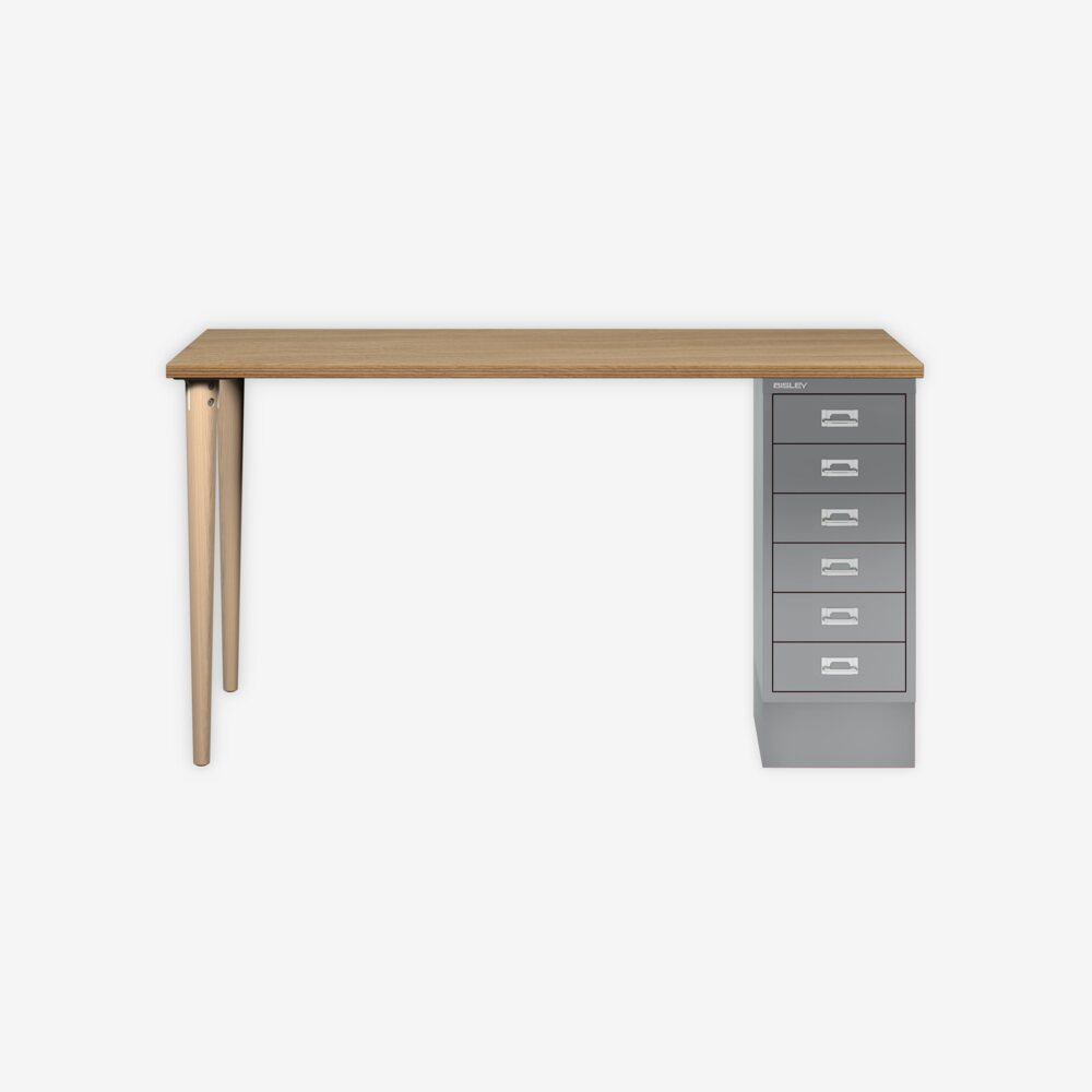 MultiDesk, 2 Eichenfüße, 1 MultiDrawer mit 6 Schüben, Dekor natürliche Eiche, Farbe Silber, Maße: H 740 x B 1400 x T 600 mm Bild 1