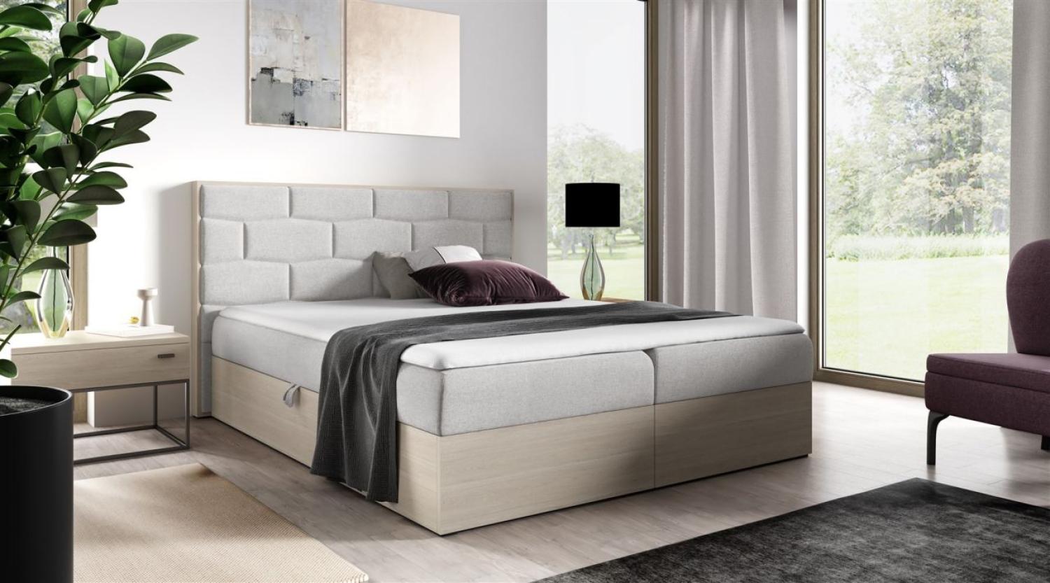 Boxspringbett Bett BEILA 180x200cm Nordic Teak Stoff Hellgrau inkl. Bettkasten Bild 1