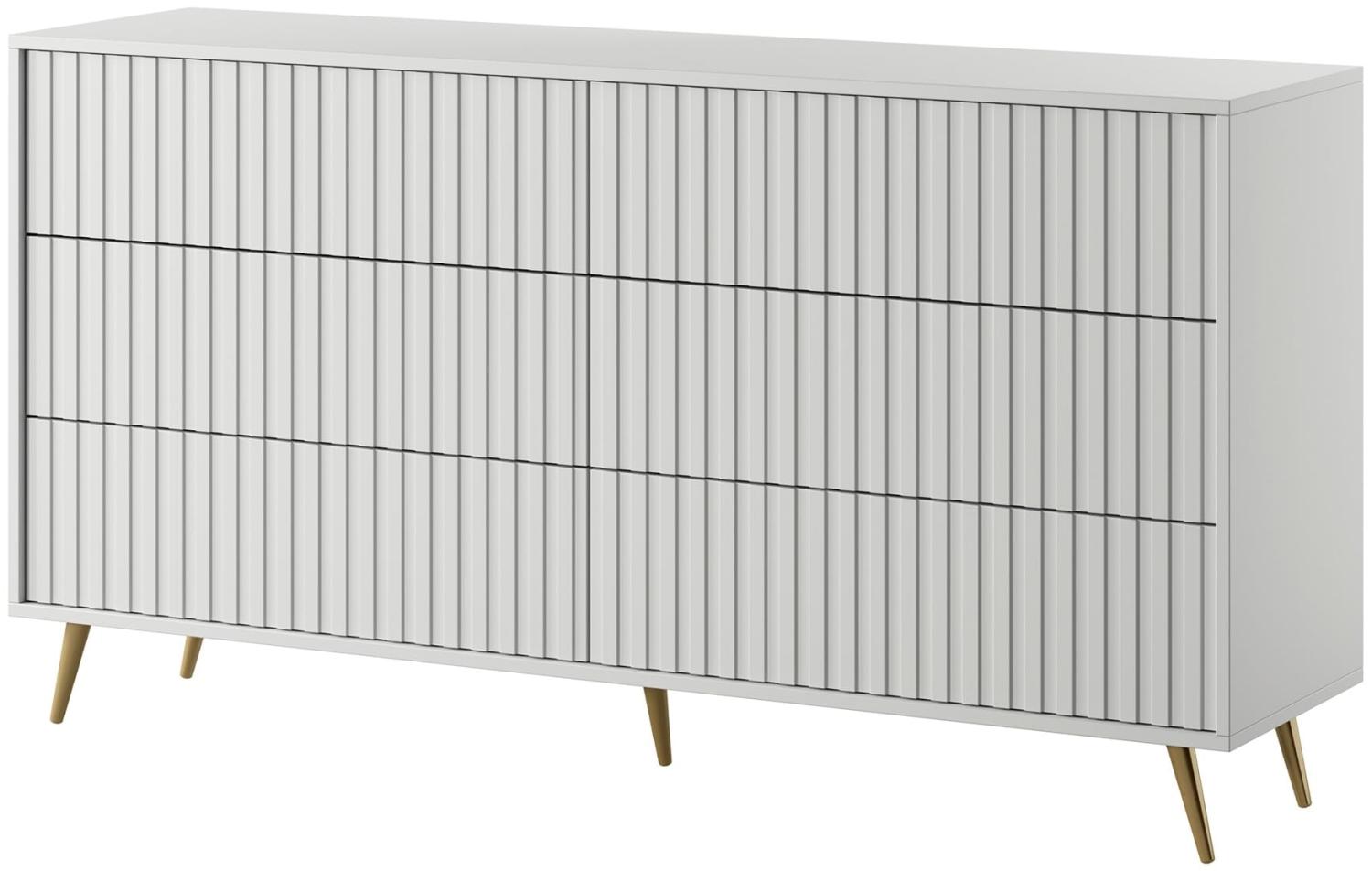 Selsey BELLO - Kommode Doppelkommode mit 6 Schubladen Weiß mit goldenen Füßen 154 cm Bild 1