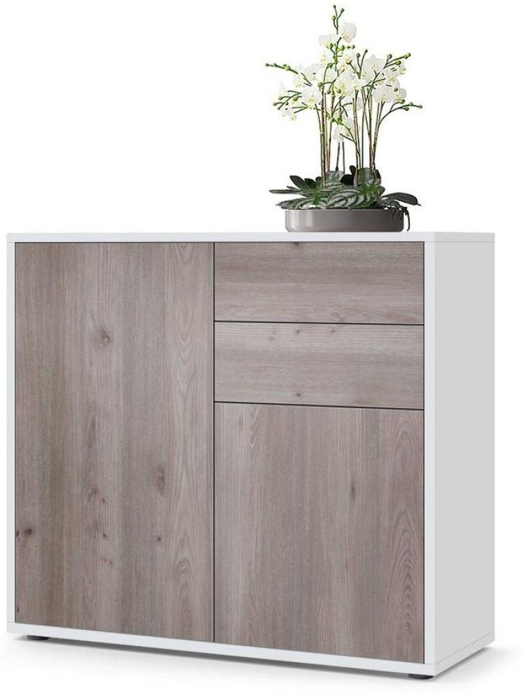 Vladon Sideboard Ben, Kommode mit 2 Türen und 2 Schubladen, Weiß matt/Eiche Nordic (79 x 74 x 36 cm) Bild 1