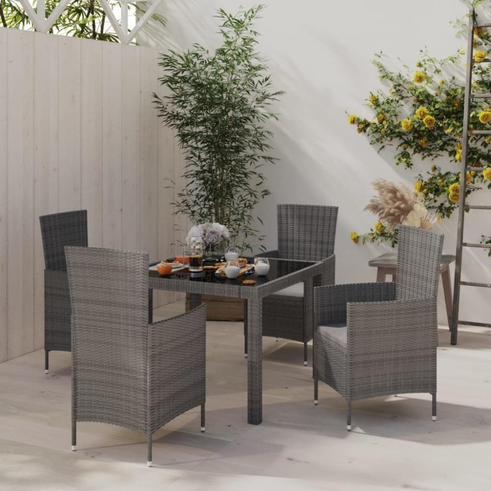 vidaXL 5-tlg. Garten-Essgruppe mit Kissen Poly Rattan Grau 3094880 Bild 1